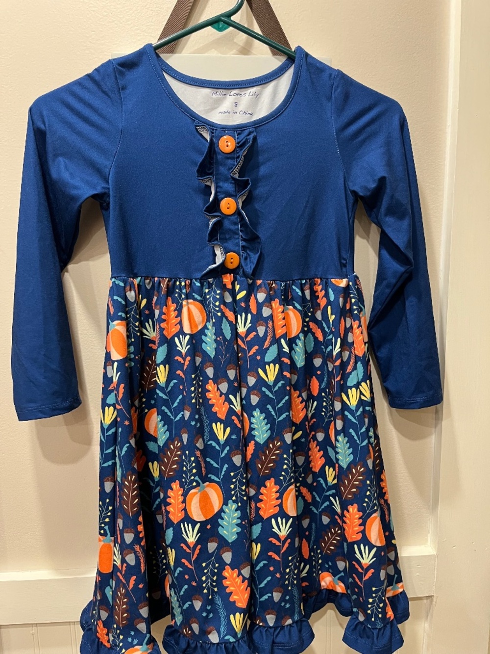 EUC Millie Loves Lily Blue Fall Pumkin Dress 8